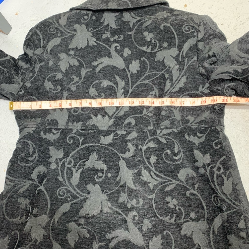 Vintage Black Velvet Jacket Baroque Floral 13/14 Button Front Mid Length Trench - Picture 10 of 15